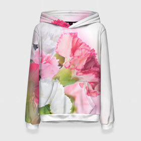 Женская толстовка 3D с принтом Белые и розовые цветы в Курске, 100% полиэстер  | двухслойный капюшон со шнурком для регулировки, мягкие манжеты на рукавах и по низу толстовки, спереди карман-кенгуру с мягким внутренним слоем. | лепестки | прикольные картинки | цветочки | цветы