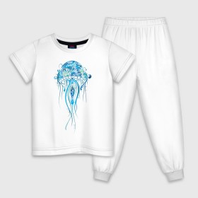 Детская пижама хлопок с принтом Синяя медуза в Курске, 100% хлопок |  брюки и футболка прямого кроя, без карманов, на брюках мягкая резинка на поясе и по низу штанин
 | Тематика изображения на принте: красота | медуза | море | рисунок | синий | стиль | щупальца