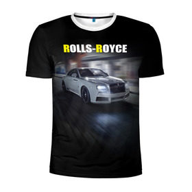 Мужская футболка 3D спортивная с принтом Rolls-Royce в Курске, 100% полиэстер с улучшенными характеристиками | приталенный силуэт, круглая горловина, широкие плечи, сужается к линии бедра | Тематика изображения на принте: rolls royce | авто | автомобиль | роллс ройс