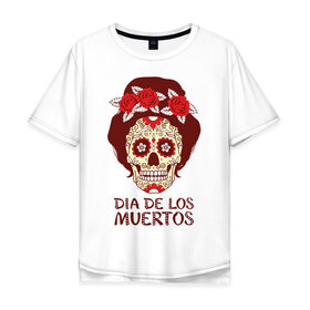 Мужская футболка хлопок Oversize с принтом День мертвецов в Курске, 100% хлопок | свободный крой, круглый ворот, “спинка” длиннее передней части | cobwebs | color | day of the dead | dead | death | eyes | girl | holiday | makeup | mask | mexican skull | mexico | ornament | pattern | взгляд | девушка | день мертвых | макияж | маска | мексика | мексиканский череп | мертвецов | орнамент | паутина | пра