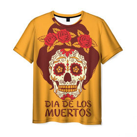 Мужская футболка 3D с принтом Мексиканский череп в Курске, 100% полиэфир | прямой крой, круглый вырез горловины, длина до линии бедер | Тематика изображения на принте: cobwebs | color | day of the dead | dead | death | eyes | girl | holiday | makeup | mask | mexican skull | mexico | ornament | pattern | взгляд | девушка | день мертвых | макияж | маска | мексика | мексиканский череп | мертвецов | орнамент | паутина | пра