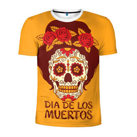 Мужская футболка 3D спортивная с принтом Мексиканский череп в Курске, 100% полиэстер с улучшенными характеристиками | приталенный силуэт, круглая горловина, широкие плечи, сужается к линии бедра | cobwebs | color | day of the dead | dead | death | eyes | girl | holiday | makeup | mask | mexican skull | mexico | ornament | pattern | взгляд | девушка | день мертвых | макияж | маска | мексика | мексиканский череп | мертвецов | орнамент | паутина | пра