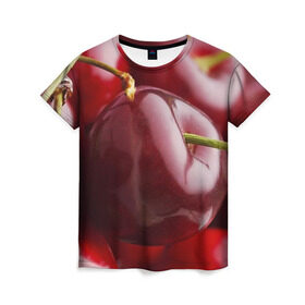Женская футболка 3D с принтом Черешня в Курске, 100% полиэфир ( синтетическое хлопкоподобное полотно) | прямой крой, круглый вырез горловины, длина до линии бедер | вишня | черешня