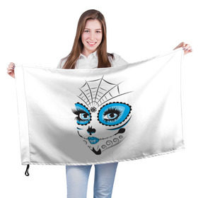 Флаг 3D с принтом Мексиканский череп в Курске, 100% полиэстер | плотность ткани — 95 г/м2, размер — 67 х 109 см. Принт наносится с одной стороны | белый | девушка | день мертвых | мексика | традция | узоры | цветы