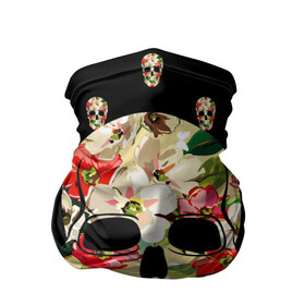 Бандана-труба 3D с принтом Мексиканский череп в Курске, 100% полиэстер, ткань с особыми свойствами — Activecool | плотность 150‒180 г/м2; хорошо тянется, но сохраняет форму | день мертвых | мексика | паттерн | темный | традция | узоры | цветочный | цветы