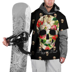 Накидка на куртку 3D с принтом Мексиканский череп в Курске, 100% полиэстер |  | день мертвых | мексика | паттерн | темный | традция | узоры | цветочный | цветы