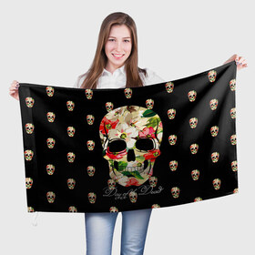 Флаг 3D с принтом Мексиканский череп в Курске, 100% полиэстер | плотность ткани — 95 г/м2, размер — 67 х 109 см. Принт наносится с одной стороны | день мертвых | мексика | паттерн | темный | традция | узоры | цветочный | цветы