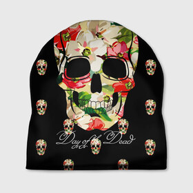 Шапка 3D с принтом Мексиканский череп в Курске, 100% полиэстер | универсальный размер, печать по всей поверхности изделия | день мертвых | мексика | паттерн | темный | традция | узоры | цветочный | цветы