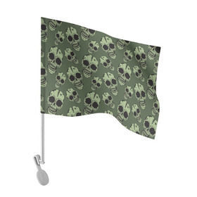 Флаг для автомобиля с принтом Зеленые черепа в Курске, 100% полиэстер | Размер: 30*21 см | болотный | паттерн