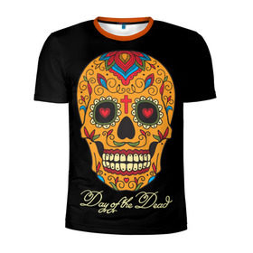 Мужская футболка 3D спортивная с принтом Мексиканский череп в Курске, 100% полиэстер с улучшенными характеристиками | приталенный силуэт, круглая горловина, широкие плечи, сужается к линии бедра | день мертвых | мексика | традция | узоры | цветы
