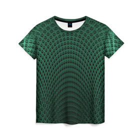 Женская футболка 3D с принтом Парящие кружки в Курске, 100% полиэфир ( синтетическое хлопкоподобное полотно) | прямой крой, круглый вырез горловины, длина до линии бедер | абстракция | зеленый | круги | объем | стиль | тень