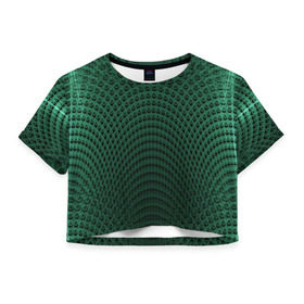 Женская футболка 3D укороченная с принтом Парящие кружки в Курске, 100% полиэстер | круглая горловина, длина футболки до линии талии, рукава с отворотами | абстракция | зеленый | круги | объем | стиль | тень