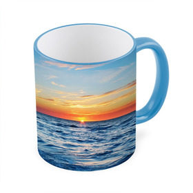 Кружка 3D с принтом Море на закате в Курске, керамика | ёмкость 330 мл | Тематика изображения на принте: волны | закат | море | небо | облака | пейзаж | пляж