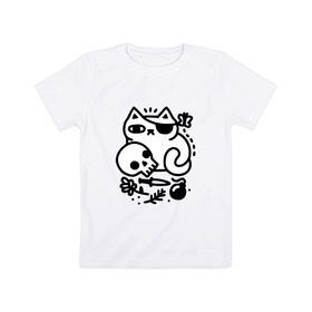 Детская футболка хлопок с принтом Кот разбойник в Курске, 100% хлопок | круглый вырез горловины, полуприлегающий силуэт, длина до линии бедер | кот | коты | кошки | пираты | разбойники | череп