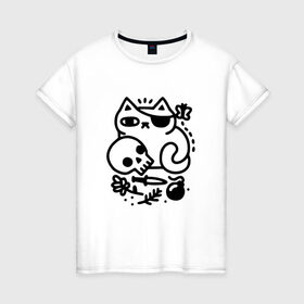 Женская футболка хлопок с принтом Кот разбойник в Курске, 100% хлопок | прямой крой, круглый вырез горловины, длина до линии бедер, слегка спущенное плечо | кот | коты | кошки | пираты | разбойники | череп