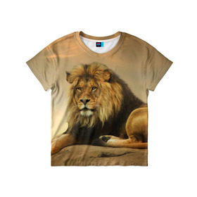 Детская футболка 3D с принтом Величиственый лев в Курске, 100% гипоаллергенный полиэфир | прямой крой, круглый вырез горловины, длина до линии бедер, чуть спущенное плечо, ткань немного тянется | царь зверей