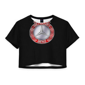 Женская футболка 3D укороченная с принтом MERSEDES BENZ в Курске, 100% полиэстер | круглая горловина, длина футболки до линии талии, рукава с отворотами | авто | автомобиль | водитель | машина