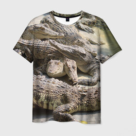 Мужская футболка 3D с принтом Крокодил в Курске, 100% полиэфир | прямой крой, круглый вырез горловины, длина до линии бедер | Тематика изображения на принте: 