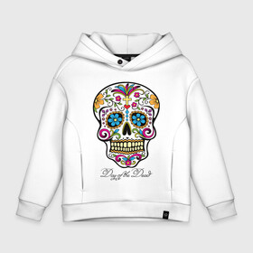 Детское худи Oversize хлопок с принтом Мексиканский череп в Курске, френч-терри — 70% хлопок, 30% полиэстер. Мягкий теплый начес внутри —100% хлопок | боковые карманы, эластичные манжеты и нижняя кромка, капюшон на магнитной кнопке | color | day of the dead | dead | death | holiday | mexican skull | mexico | ornament | pattern | день мертвых | мексика | мексиканский череп | мертвецов | орнамент | праздник | узоры | цветы