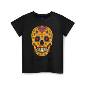 Детская футболка хлопок с принтом Мексиканский череп в Курске, 100% хлопок | круглый вырез горловины, полуприлегающий силуэт, длина до линии бедер | color | day of the dead | dead | death | halloween | holiday | mexican skull | mexico | ornament | pattern | день мертвых | мексика | мексиканский череп | мертвецов | орнамент | праздник | узоры | хэллоуин | цветы
