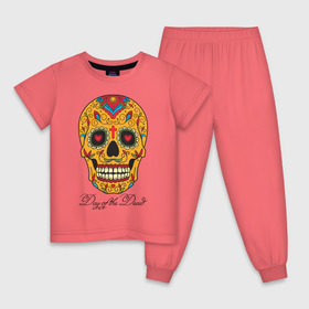 Детская пижама хлопок с принтом Мексиканский череп в Курске, 100% хлопок |  брюки и футболка прямого кроя, без карманов, на брюках мягкая резинка на поясе и по низу штанин
 | color | day of the dead | dead | death | halloween | holiday | mexican skull | mexico | ornament | pattern | день мертвых | мексика | мексиканский череп | мертвецов | орнамент | праздник | узоры | хэллоуин | цветы