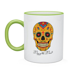 Кружка двухцветная Мексиканский череп: в Курске, керамика | объем — 330 мл, диаметр — 80 мм. Цветная ручка и кайма сверху, в некоторых цветах — вся внутренняя часть | color | day of the dead | dead | death | halloween | holiday | mexican skull | mexico | ornament | pattern | день мертвых | мексика | мексиканский череп | мертвецов | орнамент | праздник | узоры | хэллоуин | цветы
