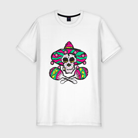 Мужская футболка премиум с принтом Мексиканский череп в Курске, 92% хлопок, 8% лайкра | приталенный силуэт, круглый вырез ворота, длина до линии бедра, короткий рукав | Тематика изображения на принте: 