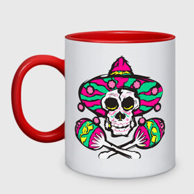 Кружка двухцветная с принтом Мексиканский череп в Курске, керамика | объем — 330 мл, диаметр — 80 мм. Цветная ручка и кайма сверху, в некоторых цветах — вся внутренняя часть | 