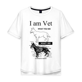 Мужская футболка хлопок Oversize с принтом I Am Vet в Курске, 100% хлопок | свободный крой, круглый ворот, “спинка” длиннее передней части | Тематика изображения на принте: ветеринар | ветеринарный врач | кошки | скелет | собаки