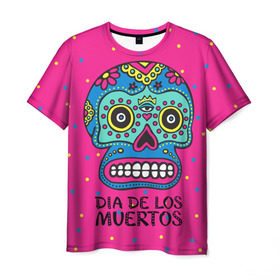 Мужская футболка 3D с принтом Мексиканский череп в Курске, 100% полиэфир | прямой крой, круглый вырез горловины, длина до линии бедер | Тематика изображения на принте: день мертвыхб сахарный череп | мексика | традиция | узоры | цветы