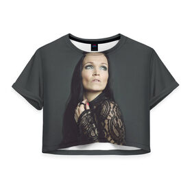 Женская футболка 3D укороченная с принтом Tarja Turunen в Курске, 100% полиэстер | круглая горловина, длина футболки до линии талии, рукава с отворотами | 