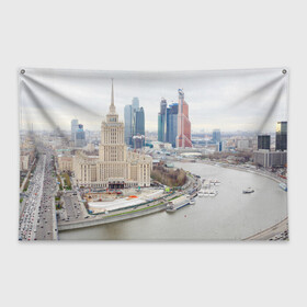 Флаг-баннер с принтом Москва-Сити в Курске, 100% полиэстер | размер 67 х 109 см, плотность ткани — 95 г/м2; по краям флага есть четыре люверса для крепления | 