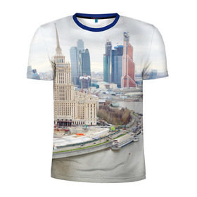 Мужская футболка 3D спортивная с принтом Москва-Сити в Курске, 100% полиэстер с улучшенными характеристиками | приталенный силуэт, круглая горловина, широкие плечи, сужается к линии бедра | 