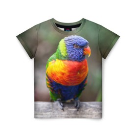 Детская футболка 3D с принтом Попугай в Курске, 100% гипоаллергенный полиэфир | прямой крой, круглый вырез горловины, длина до линии бедер, чуть спущенное плечо, ткань немного тянется | Тематика изображения на принте: пернатые | попугай | прикольные картинки | природа | птица