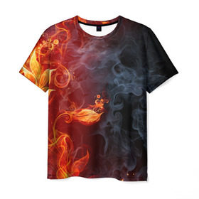 Мужская футболка 3D с принтом Стихия огня в Курске, 100% полиэфир | прямой крой, круглый вырез горловины, длина до линии бедер | дым | пламя | страсть