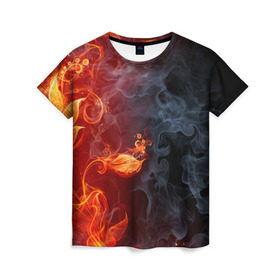 Женская футболка 3D с принтом Стихия огня в Курске, 100% полиэфир ( синтетическое хлопкоподобное полотно) | прямой крой, круглый вырез горловины, длина до линии бедер | Тематика изображения на принте: дым | пламя | страсть
