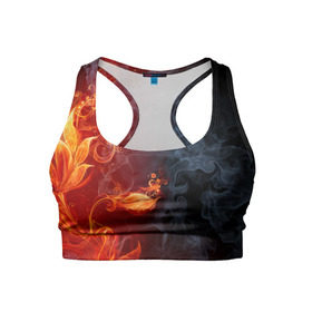 Женский спортивный топ 3D с принтом Стихия огня в Курске, 82% полиэстер, 18% спандекс Ткань безопасна для здоровья, позволяет коже дышать, не мнется и не растягивается |  | Тематика изображения на принте: дым | пламя | страсть