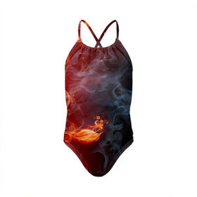 Детский купальник 3D с принтом Стихия огня в Курске, Полиэстер 85%, Спандекс 15% | Слитный крой, подклад по переду изделия, узкие бретели | дым | пламя | страсть