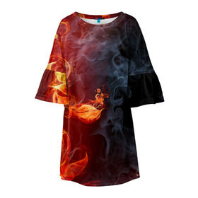 Детское платье 3D с принтом Стихия огня в Курске, 100% полиэстер | прямой силуэт, чуть расширенный к низу. Круглая горловина, на рукавах — воланы | Тематика изображения на принте: дым | пламя | страсть