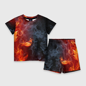 Детский костюм с шортами 3D с принтом Стихия огня в Курске,  |  | Тематика изображения на принте: дым | пламя | страсть
