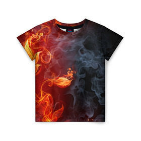 Детская футболка 3D с принтом Стихия огня в Курске, 100% гипоаллергенный полиэфир | прямой крой, круглый вырез горловины, длина до линии бедер, чуть спущенное плечо, ткань немного тянется | Тематика изображения на принте: дым | пламя | страсть