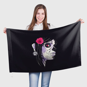 Флаг 3D с принтом День мертвецов в Курске, 100% полиэстер | плотность ткани — 95 г/м2, размер — 67 х 109 см. Принт наносится с одной стороны | mexi | день мертвых | мексика | мексиканский череп | мертвецов | орнамент | праздник | узоры | цветы