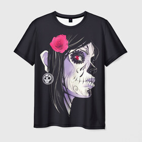 Мужская футболка 3D с принтом День мертвецов в Курске, 100% полиэфир | прямой крой, круглый вырез горловины, длина до линии бедер | Тематика изображения на принте: mexi | день мертвых | мексика | мексиканский череп | мертвецов | орнамент | праздник | узоры | цветы