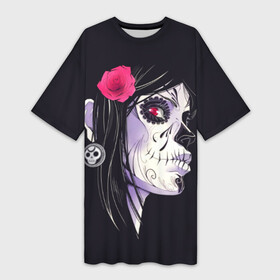 Платье-футболка 3D с принтом День мертвецов в Курске,  |  | Тематика изображения на принте: mexi | день мертвых | мексика | мексиканский череп | мертвецов | орнамент | праздник | узоры | цветы