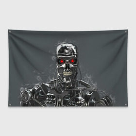 Флаг-баннер с принтом Терминатор 2 в Курске, 100% полиэстер | размер 67 х 109 см, плотность ткани — 95 г/м2; по краям флага есть четыре люверса для крепления | terminator | арнольд шварценнегер | боевик | робот