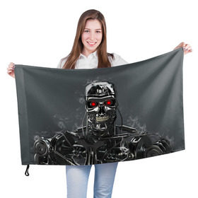 Флаг 3D с принтом Терминатор 2 в Курске, 100% полиэстер | плотность ткани — 95 г/м2, размер — 67 х 109 см. Принт наносится с одной стороны | terminator | арнольд шварценнегер | боевик | робот