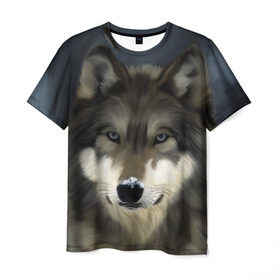 Мужская футболка 3D с принтом Картина волк в Курске, 100% полиэфир | прямой крой, круглый вырез горловины, длина до линии бедер | волк | животные | собака
