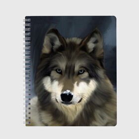 Тетрадь с принтом Картина волк в Курске, 100% бумага | 48 листов, плотность листов — 60 г/м2, плотность картонной обложки — 250 г/м2. Листы скреплены сбоку удобной пружинной спиралью. Уголки страниц и обложки скругленные. Цвет линий — светло-серый
 | волк | животные | собака