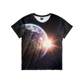 Детская футболка 3D с принтом Космический свет в Курске, 100% гипоаллергенный полиэфир | прямой крой, круглый вырез горловины, длина до линии бедер, чуть спущенное плечо, ткань немного тянется | вселенная | галактика | земля | солнце