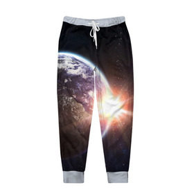 Мужские брюки 3D с принтом Космический свет в Курске, 100% полиэстер | манжеты по низу, эластичный пояс регулируется шнурком, по бокам два кармана без застежек, внутренняя часть кармана из мелкой сетки | вселенная | галактика | земля | солнце